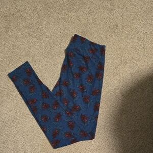 LuLaRoe Kids Leggings with Blue and Red Floral Pattern